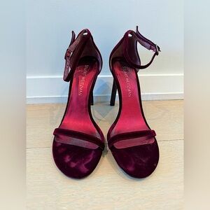 Stuart Weitzman Burgundy Velvet Nudist Sandal